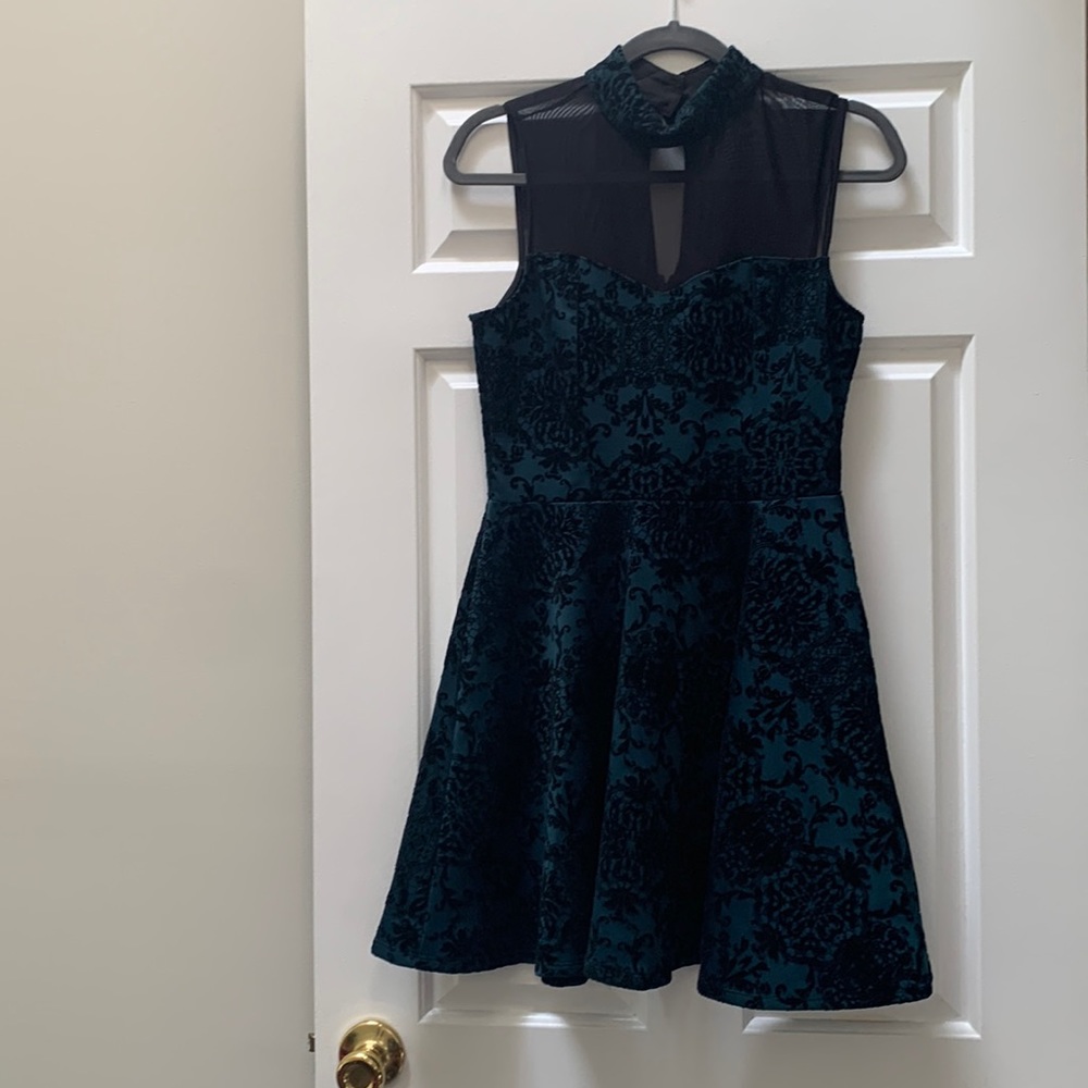 High Neck Patterned Velvet Dress